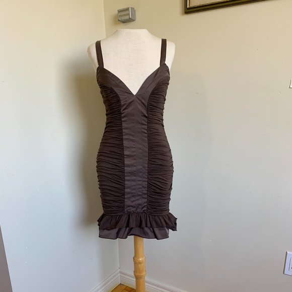 Chocolate Ruched 90s Cocktail Dress - Picture 1 of 2